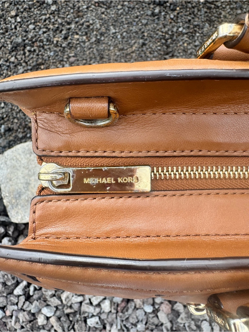MICHAEL Michael Kors Quilted Leather Satchel Brown Gold Tone Shoulder Bag - Picture 5 of 14
